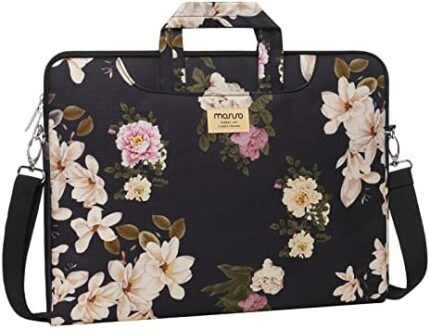 MOSISO Laptop Shoulder Bag Compatible with MacBook Air/Pro,13-13.3 inch Notebook,Compatible with MacBook Pro 14 inch M3 M2 M1 Chip Pro Max 2023-2021, Polyester Freesia Briefcase Sleeve with Belt