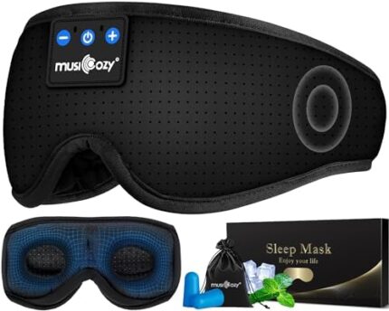 MUSICOZY 3D Sleep Headphones Mask Wireless Bluetooth Headband Headphones, Sleeping Headphones for Side Sleepers Eyemask Headphones Cool Gadgets Unique Gifts(Black)