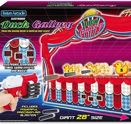Merchant Ambassador Retro Arcade Electronic: Duck Shooting Gallery (Giant Size) - 28" Tabletop Game, Blaster Gun, Sound Effects, Ages 6+