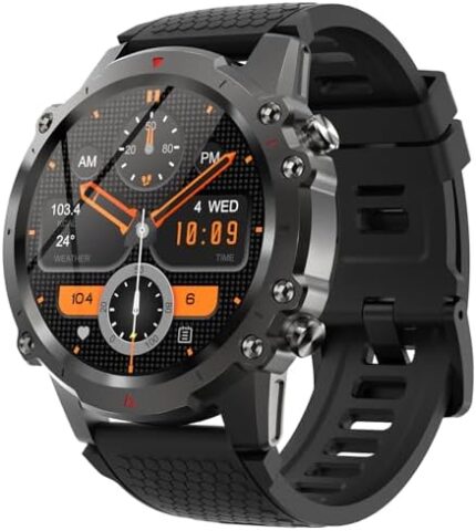 Military Smart Watches for Men(Answer/Make Call), 1.45” Rugged Outdoor Smartwatch Health Fitness Tracker with Heart Rate Sleep Monitor, Waterproof Tactical Sport Smart Watch for Android iPhone Black