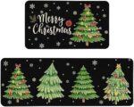 Mloabuc Merry Christmas Kitchen Mats Set of 2, Anti Fatigue Waterproof Stain Resistant Floor Rug Blue Christmas Decorative Non Slip Cushioned Floor Mat - 17x29 and 17x47 Inch