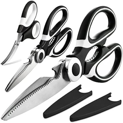 OMDAR Kitchen Scissors 3 Pack - Lifetime Replacement Warranty - Heavy Duty Stainless Steel Cooking Shears for Cutting Meat, Food, Fish, Poultry Multipurpose Sharp Sissors for Dishwasher Safe