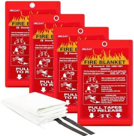 ONLEMY Fire Blanket - 4 Pack - 40" x 40" Emergency Fire Blanket for Home and Kitchen, Suppression Flame Retardant Emergency Fire Blanket for Camping, Grill, Kitchen, Home, Car, School, Warehouse