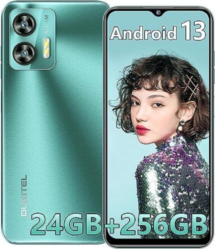 OUKITEL C35 Cellphone Unlocked,12GB RAM+256GB ROM,6.56" HD Screen Smartphone with 5150mAh Battery,50MP+8MP Camera,4G Dual SIM Android 13 Phone (Green)