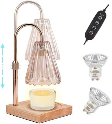 Oivley Candle Warmer Lamp, Electric Candle Warmer Lamp with Timer & Dimmer Candle Warming Lamp Adjustable Height, Bedroom Home Decor Candle Warmer Lamp for Jar Candles, Christmas Gifts-Clear