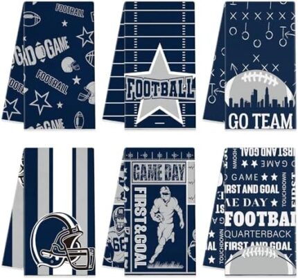 Peryiter 6 Pieces Football Towel Set Christmas Cowboys Gifts for Men Kitchen Decorative Towels Sports Gym Towels for Housewarming Gifts Cooking Baking Home, 28 x 18 in(Blue, Cowboy)
