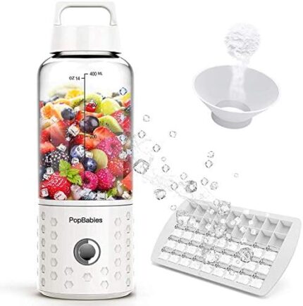 PopBabies Portable Blender, Blender for Shakes and Smoothies with Rechargeable USB Blender Bottle, Smoothie Blender to go Ivory White Updated Version