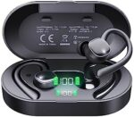 Psier Wireless Earbuds Sports Wireless Headphones 4 Mic Clear Calls 60H Playtime Ear buds Supports Wireless Charging Dual LED Power Display Flexible Earhooks IPX7 Waterproof Earphones for Running, Gym