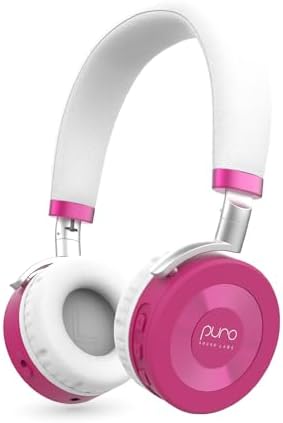 Puro Sound Labs JuniorJam Plus Volume Limiting Headphones for Kids, Safer Audio to Protect Hearing- Adjustable Bluetooth Headphones for Tablets, Smartphones, PCs- 22-Hour Battery Life, Pink