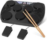 Pyle Electronic, Portable Electric Tabletop Bluetooth Machine, 7 Pads, Toms, Snare Drums, Hi-Hat, Cymbals, Kick Bass, Pedal Controller, USB, AUX, LED Display Panel (PTED08)