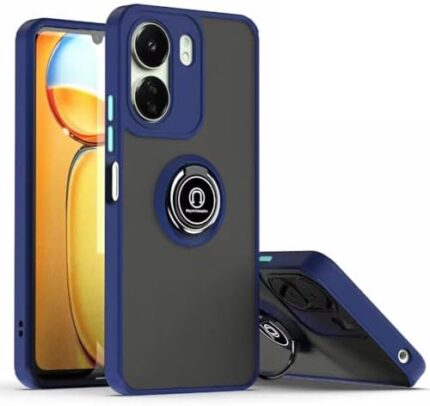 QUIETIP Case Compatible with Xiaomi Redmi 13C & Poco C65 with Screen Protector,TPU + Hard PC Shockproof Magnetic Ring Car Mount Stand Bumper Cover,Blue