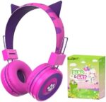 QearFun Cat Headphones for Girls Kids for School,Kids Bluetooth Headphones with Microphone & 3.5mm Jack,Teens Toddlers Wireless Headphones with Adjustable Headband for Tablet/PC/Smartphones-Purple