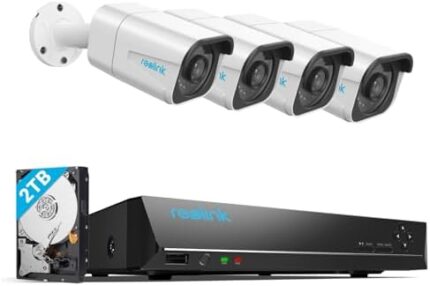 REOLINK RLK8-800B4 4K Security Camera System - H.265 4pcs 4K PoE Security Cameras Wired with Person Vehicle Detection, 8MP/4K 8CH NVR with 2TB HDD for 24-7 Recording