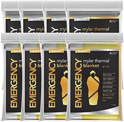 RISEN Emergency Foil Mylar Thermal Blankets - Retains 90% of Body Heat, High Reflective Space Safety Blanket - Ideal Supply for Survival, Outdoors, Camping, Hiking, First Aid (4 Silver 4 Gold)