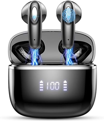 ROMOKE Wireless Earbud, Bluetooth Headphones 5.3 Built in 4 ENC Mic, Stereo Bass Wireless Earphones, 40H Bluetooth Earbud in-Ear Dual LED Display, IP7 Waterproof Sports, USB-C Ear Buds for Android iOS