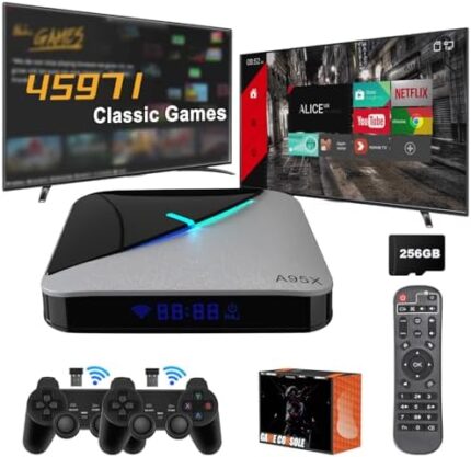 Retro Game Console Built-in 45971 Classic Games, Video Game Console for 4K TV Plug and Play, EmuELEC 4.6 Game System, Android TV 9, Retro Emulator Console with S905X3 Chip