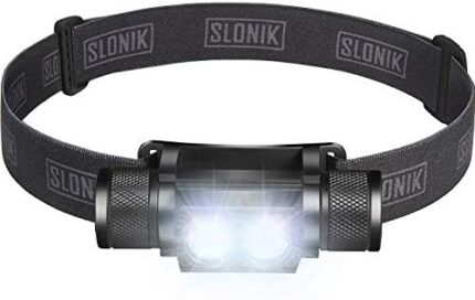 SLONIK Headlamp Rechargeable - 1000 Lumen LED USB Rechargeable Headlight w/ 2200 mAh Battery - IPX8 Waterproof Head Lamp with Bright 60 ft Flashlight Beam - Hiking & Outdoor Camping Gear, Black