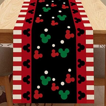 Seliem Red Black Mouse Table Runner, Funny Christmas Cute Polka Dot Home Kitchen Decor, Winter Holiday Seasonal Vintage Burlap Dining Decoration Indoor Outdoor Party Supply 13 x 72 Inches