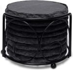 Slate Drink Coasters with Metal Holder, GOH DODD 4 Inch 8 Pieces Black Stone Coasters Bulk Cup Coaster Set for Bar Kitchen Home Apartment, Round