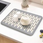 Stone Dish Drying Mats for Kitchen Counter, Diatomaceous Earth Mat Wrapped in Silicone Webbing to Protect Dishes, Ultra Absorbent, Quick Drying Non-Slip Dish Mats (16x12inch)-U.S. Patent Application