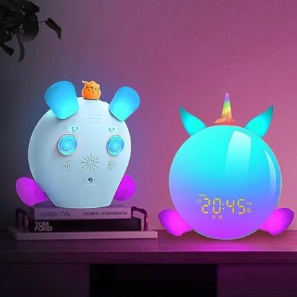 Sunrise Alarm Clock, Unicorn Bear & Puppy Magnetic Kit, Night Light, Table Lamp, Bluetooth Speaker, Sound Machine, Bedroom, Home Decor, Toy, 2-15+Year Kids Teen Toddler Girl Boy, Birthday, Gift Ideal