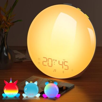 Sunrise Alarm Clock, Unicorn Bear or Puppy Magnetic Kit, Night Light, Table Lamp, Bluetooth Speaker, Sound Machine, Bedroom, Home Decor, Toy, 2-15+Year Kids Teen Toddler Girl Boy, Birthday, Gift Ideal