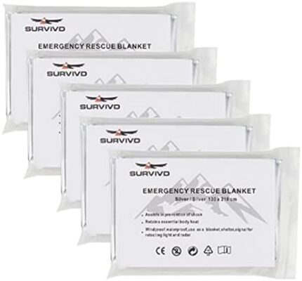 Survivd Emergency Thermal Blanket for Survival (5 Pack) | Mylar Safety Space Blanket | Hypothermia Prevention | First Aid| Extra Large 82" x 52"