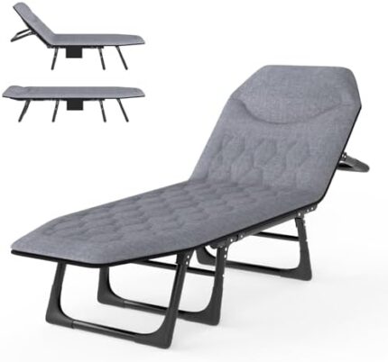 Suteck Folding Camping Cot, All-in-One Portable Outdoor Cot Heavy Duty Sleeping Bed for Adults Camp Bed Cots Build in Pilllow Mattress for Home Office Nap Beach Travel, Grey