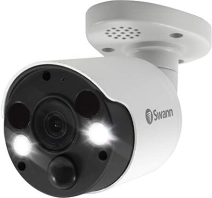Swann Home Security Camera, POE Cat5e NVR 4K HD Video, Indoor or Outdoor Wired Surveillance CCTV, Color Night Vision, Heat Motion Detection, LED Lights, Metal Housing, Face Recognition, 2-Way Talk