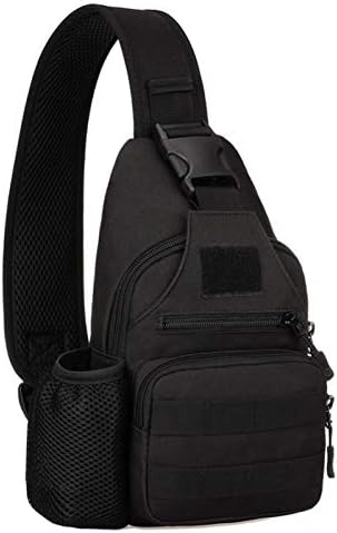 Tactical Military Chest Sling Bag Water Resistant MOLLE Shoulder Backpack Mens One Strap Daypack with Water Bottle Holder