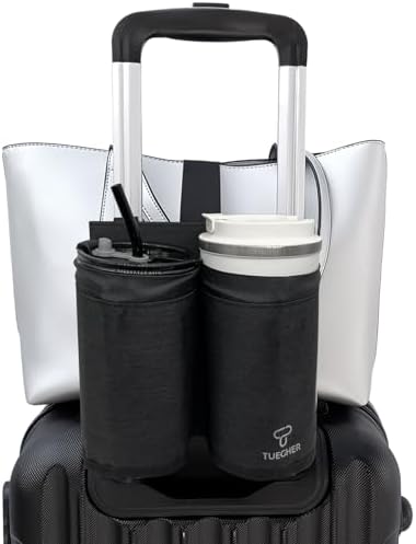 Tuegher 3 in 1 Travel Luggage Cup Holder, Luggage Straps, Shoulder Bag for Suitcases add a Bag, Travel Carry-on Luggage Helper, Adjustable Suitcase Travel Accessory for Duffel, Tote (Patent Pending)