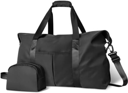 Tuwubi Travel Duffle Bag, Gym Bag for Women, Weekender Bag, Tote Bag, 45L Travel Duffel Bags with Small Pouch - Black