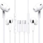 USB C Headphones Pack of 2, Type C Wired Earbuds, in-Ear Headphones with Microphone Noise Canceling Stereo, Earphones Compatible with Samsung S23/S23Ultra/Android/iPad Pro and Most USB C Devices