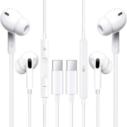 USB C Headphones Pack of 2, Type C Wired Earbuds, in-Ear Headphones with Microphone Noise Canceling Stereo, Earphones Compatible with Samsung S23/S23Ultra/Android/iPad Pro and Most USB C Devices