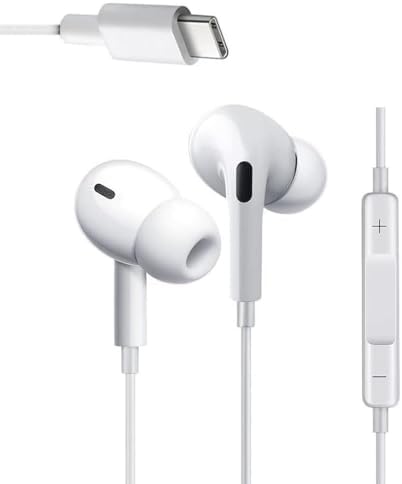 USB C Headphones Type C Earbuds Wired in-Ear Earphones with Microphone Noise Canceling Stereo Headphones Compatible with iPhone 15 Pro Max/Samsung S23 /Android/iPad Pro & Most USB C Devices