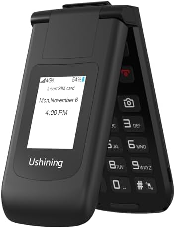 USHINING 4G Unlocked Flip Cell Phone with Qualcomm Chip 2GB ROM T-Mobile Senior Cell Phone T2407 Big Button Clear Sound with WiFi GPS (Black)