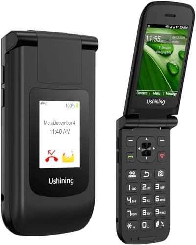 USHINING 4G Unlocked Flip Phone with Qualcomm Chip 2GB ROM T-Mobile Senior Cell Phone Big Button Clear Sound with WiFi GPS T2407(Black)