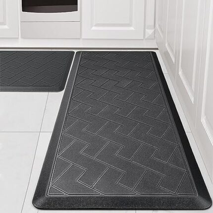 WEZVIX Non-Skid Kitchen Rugs and Mats Waterproof, Anti Fatigue Kitchen Mat 2 PCS, 1/2 Inch Thick Kitchen Floor Mat, Ergonomic Comfort Foam Standing Mat for Floor, Office, Sink, Laundry - Black