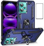 WVOZWWO for Xiaomi redmi Note 12 4G Case with Screen Protector,Kickstand Slim Military Protection Shockproof Armor Defender Protective Back Cover Phone Case for Redmi Note 12 4G (Blue)