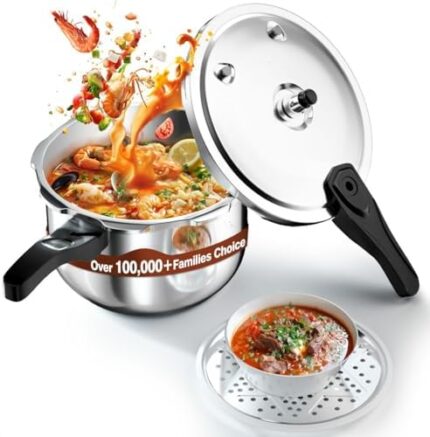 WantJoin Stainless Steel Pressure Cooker(Non-Aluminum),10 Quart Induction Compatible Pressure Cooker with Spring Valve Safeguard Devices,Compatible with Gas & Induction Cooker