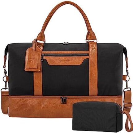 Weekender Bag for Women Overnight Bag Large Capacity Travel Duffle Bag With Shoe Compartment for Women （Brown/Black）