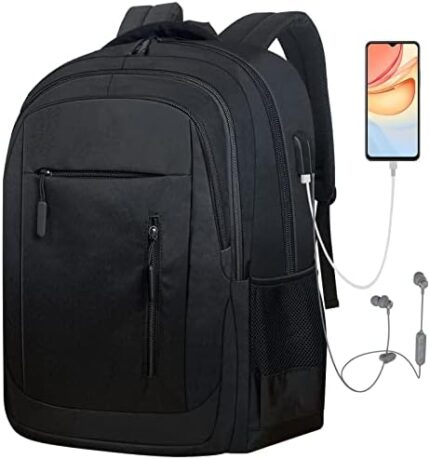 Wesoke Laptop Backpack for Men, 17.3 Inch Travel Backpacks BookBag with Laptop Compartment, Water Resistant Business Work Casual Computer Daypack w/USB Charging/Headphone Port, Black