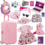Windolls 18 Inch Doll Suitcase Travel Luggage Play Accessories - 18" Doll Clothes Accessories Travel Carrier Storage Set, Include Case, Doll Clothes, Hat, Sunglasses, Camera, Pillow, Toy Pet, etc