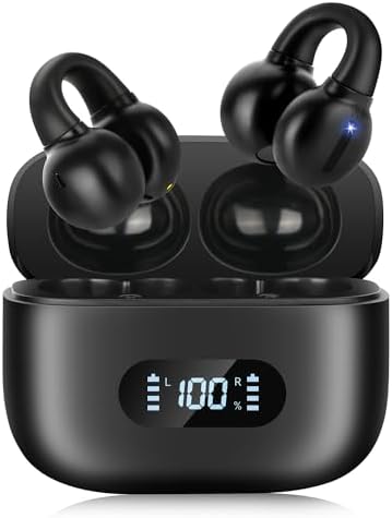 Wireless Ear Clip Bone Conduction Headphones Bluetooth, 2023 New Sport Bone Conduction Earbuds, Bluetooth 5.3 Bone Conduction Head Set, Waterproof Sport Running Earring Earphone, Dark Black