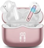 Wireless Earbud, Bluetooth 5.3 Headphones Deep Bass with 4 HD Mics, Wireless Headphones in Ear 36H Playtime, Bluetooth Earphones with Light Weight, IP7 Waterproof Ear Buds for Android IOS, Rosegold
