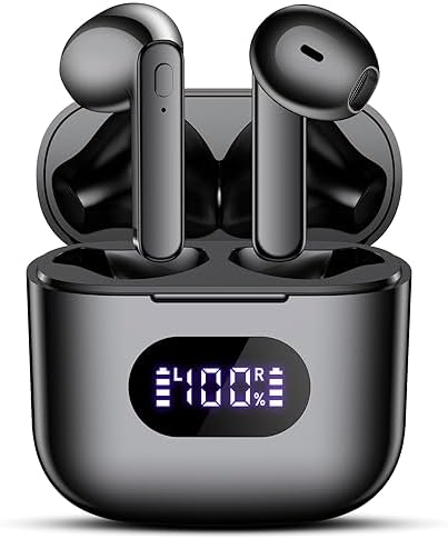 Wireless Earbuds, V5.3 Bluetooth Ear buds 48H Playtime LED Battery Display Wireless Headphones HiFi Stereo Deep Bass & HD Calling Bluetooth Earphones IPX7 Waterproof Ear Buds for Workout/Office/Home