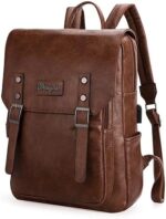 Wrangler Leather Backpack for Men & Women Travel Laptop Backpack College Vintage Dark Brown Backpack with USB Charging Port