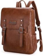Wrangler Leather Backpack for Women & Men Business Travel Backpack College Vintage Laptop Brown Backpack with Charger