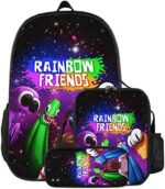 XNASU 3 Pcs Rainbow Game Backpack For Kids Kawaii Cute Cartoon Backpack With Lunch Box Pencil Case