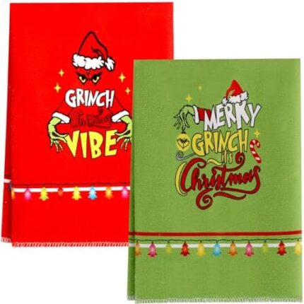YUBALL Christmas Kitchen Towels Set, 2Pack Absorbent Dish Towels for Kitchen,Reusable Christmas Decoration,Cute Christmas Hand Towels for Farmhouse, New Home,Kitchen,Bathroom, Bedroom (2 Pack)